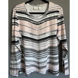 Weekends Chicos Top Women 2 Large Multicolor Long Sleeve Pullover Shirt Stretch